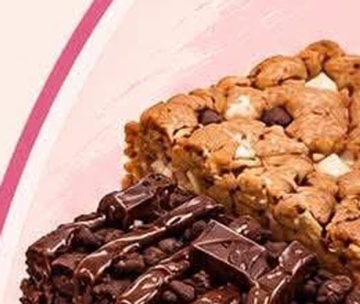 Vanilla and white chocolate blondie tray cut into squares